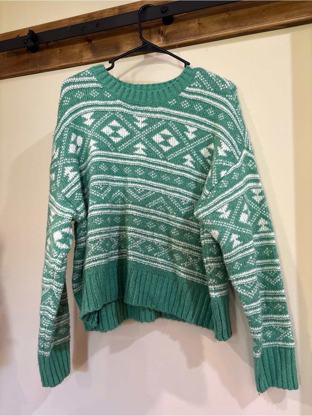 American Eagle Outfitters Green Fair Isle Crewneck Sweater